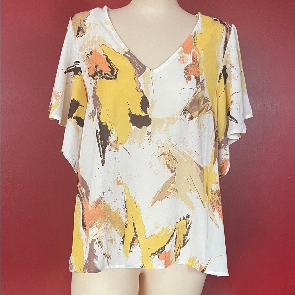 New Abstract Print V-Neck Women's Top